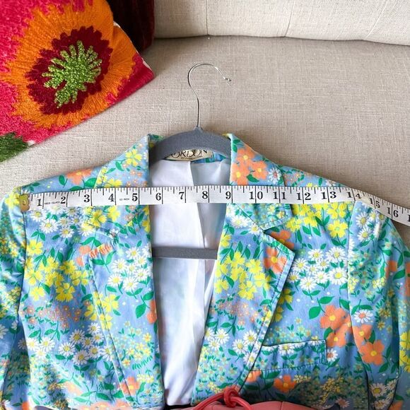 Vintage Flower Power Blue Orange Cotton Blazer Size Small - Picture 10 of 13